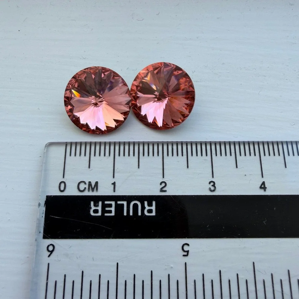 New Faceted Crystal Rivoli Stones 14mm Pink Round Lot of 2 - Picture 2 of 3